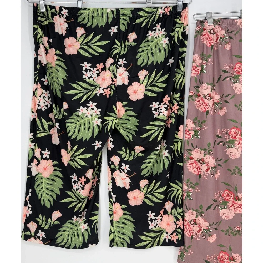 Pajama Pants Women 3XL Multi Color 2-Pack Floral Tropical Capri Lounge Resort - Picture 5 of 7